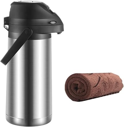 Thermoskan Airpot - Warme drankdispenser - Dranken Warm Houden - Dubbelwandige Isolatie - 2.2 Liter - Zilverkleurig