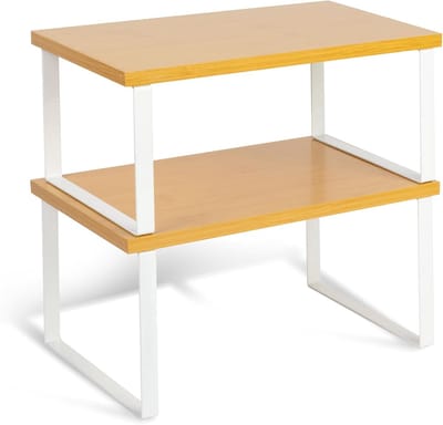 Houten en metalen keukenkastorganizer - set van 2 stapelbare planken