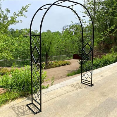Metalen tuin rozenboog, tuin prieel voor verschillende klimplanten, buiten stalen prieel, bruiloften partij decoratie,Black-340 * 230cm/134 * 90.5in