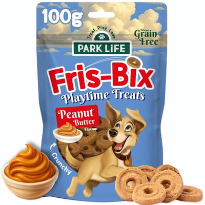 Park Life Fris-Bix Hondensnacks Pindakaas – Interactieve Frisbee Koekjes – Graanvrij – 100% Natuurlijk – Trainingssnack – 100g