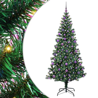 vidaXL - Kunststof - Voorverlichte - Kerstboom - Groen - 210 - cm - PVC - en - Metalen