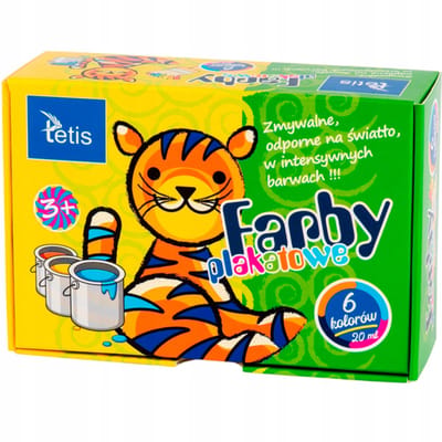 Tetis Plakkaatverf Set - 6 Kleuren, 20ml per pot, wasbaar