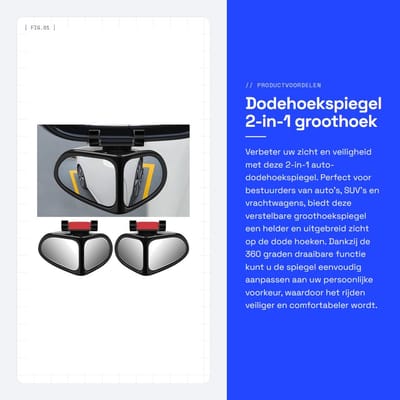 Dailygoods- Dodehoekspiegel 360 graden draaibaar - Verstelbare groothoekspiegel - Achteruitkijkspiegel - Universele spiegel - Materiaal ABS/glas - Grootte 10x7cm