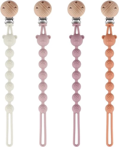 Set van 4 Siliconen Fopspeenclips - Multifunctionele Fopspeenhouder voor Baby's - BPA-vrij en Kleurrijk (Oranje, Paars, Grijs, Roze)