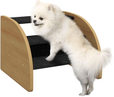 PawHut Hundetreppe 3 Stufen, Haustiertreppe mit Seitenwand, Hunderampe für Kleine Hunde bis 10 kg, Kaztentreppe für Sofa, Bett, Rutschfest, Eiche