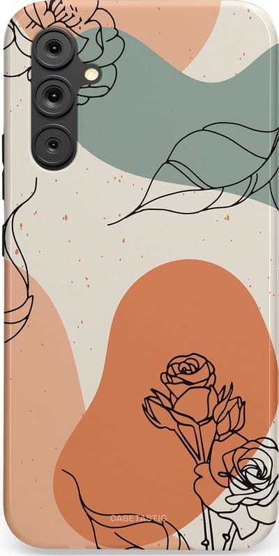 Casetastic hoesje geschikt voor Samsung Galaxy A34 (2023) 5G - Dubbellaagse bescherming - Lijnenspel roos - Fashion Case - Saliegroen Perzik Zand