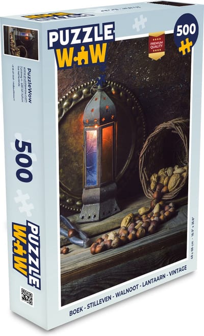 Puzzel Boek - Stilleven - Walnoot - Lantaarn - Vintage - Legpuzzel - Puzzel 500 stukjes