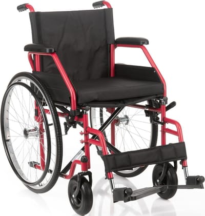 Opvouwbare Rolstoel Plaza PL1 Zitbeedte 50 cm Met Lekvrije PU Banden (Rood) Inclusief Gratis Rolstoel Zitkussen