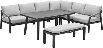 Lounge-diningset Monti - zwart - 7-persoons - aluminium