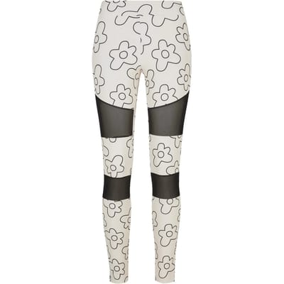 Urban Classics - Tech Mesh All over print Legging - 3XL - Creme/Zwart
