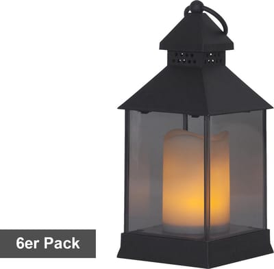Star Trading lantaarnset Vlamlantaarn, 6 stuks, zwart, flikkerend, LED, timer, geel