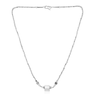 Cavill - Zilveren Halsketting 925 Sterling Zilver - Filigraan Vierkante Hanger 9x9,5 mm - 45,5 cm - Elegante Moderne Nan Collectie Ketting