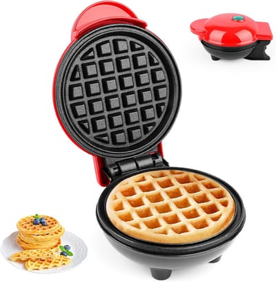 Mini Wafelijzer - Zwart - Ø 10 cm - Compact Wafelijzer met Dubbelzijdige Verwarming - Voor Thuisgebruik