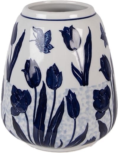 Clayre & Eef Vaas Ø 16x18 cm Wit Blauw Keramiek