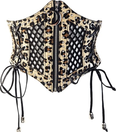 BamBella ® - Riem Maat S M L - Panterprint zwart Mode Body Gothic Goth taille riem met Veter sluiting korset belt