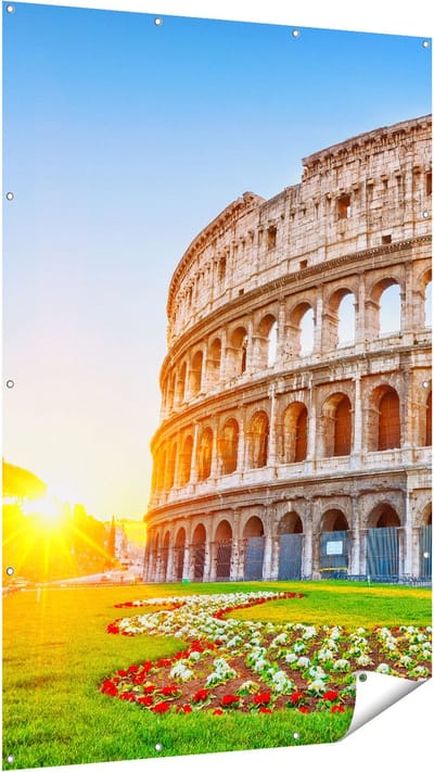 Gards Tuinposter Colosseum bij Zonsopgang in Rome, Itali� - 120x180 cm - Tuindoek - Tuindecoratie - Wanddecoratie buiten - Tuinschilderij