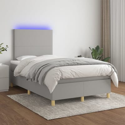 vidaXL - Boxspring - met - matras - en - LED - stof - lichtgrijs - 120x200 - cm