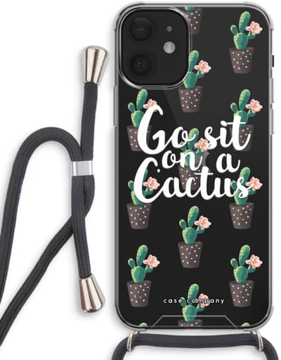 Case Company® - Hoesje met koord geschikt voor iPhone 12 hoesje met Koord - Cactus quote - Telefoonhoesje met Zwart Koord - Bescherming aan alle Kanten en Over de Schermrand