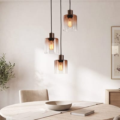 LumenXL Design hanglamp Pella - drie glazen kappen in bruin ombre-effect