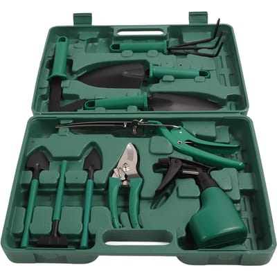 10 Stuks Tuingereedschap Sterk Metaal Plastic Handvat Ergonomische Tuingereedschapsset met Koffer voor Thuis gray