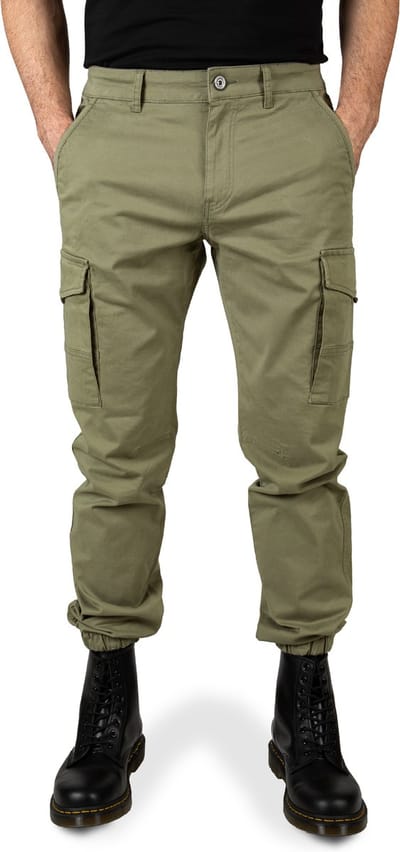 WOTEGA Heren Cargobroek Odin – Tapered Fit – Katoen Stretch – Olijfgroen – Cargo zakken