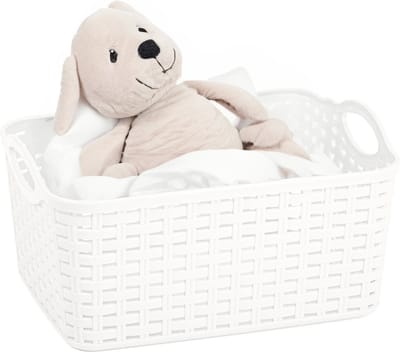 Plasticforte opbergmandje/kastmandje - 12 liter - wit - kunststof - 33 x 24 x 21 cm - nestbaar