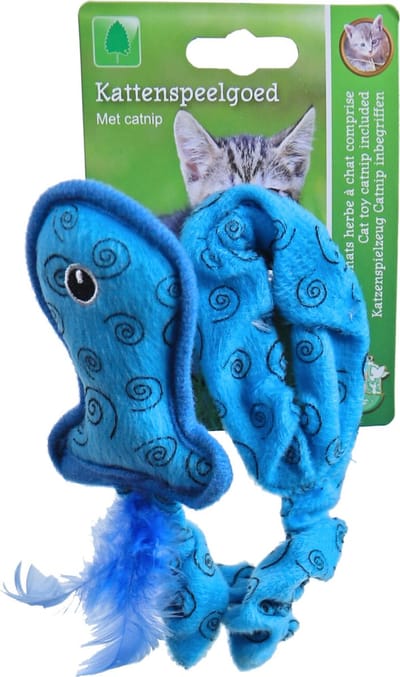 De Boon - Kattenspeelgoed - Bungy Vis met verenstaart -  Assorti - 30 cm