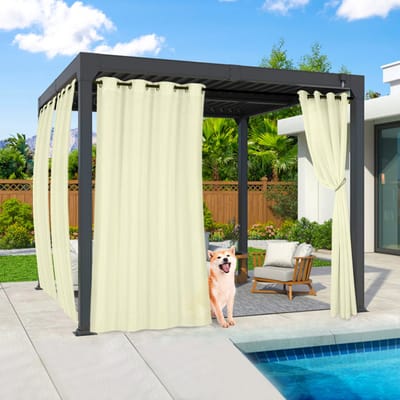 Qelus Vitrage Buitengordijn Waterdicht met Ringen & Lussen - Winddicht Outdoor Gordijn UV-Bescherming - Subtiele Privacy - 132x213cm - Crème - 1 Stuk