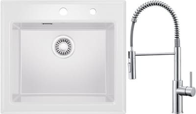 CECIPA Max Spoelbak Met Kraangat 55x50CM - Keramische Spoelbak Keuken - Spoelbakken Keuken Met Keukenkraan met Uittrekbare Uitloop - Wasbak Keuken - Wit