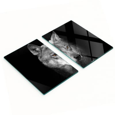 Set van snijplanken van gehard glas met wolvenmotief, 2x40x52 cm