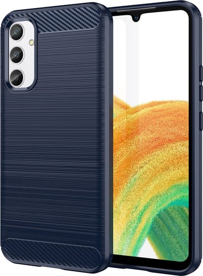 MobyDefend Hoesje - Geschikt voor Samsung Galaxy A34 - TPU Backcover - Geborstelde Metaal & Carbon-Look - Blauw