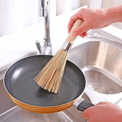 Set van 2 schoonmaakgarde/wokborstels van traditioneel natuurlijk bamboe, afwasborstels en keukengereedschap.