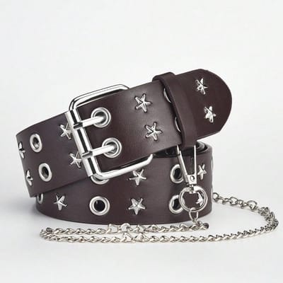 Nieuwe Europese en Amerikaanse Stijl Persoonlijkheid Trend Punk Stijl Dubbele Uitlaat Oogriem Ster Stijl Unisex Riem 110*3.8 gray
