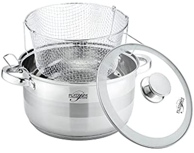 Frituurpan Set - Keukenpan Mand - Lekkere Snacks Maken - Roestvrij Staal - 24 cm 6.6 Liter - Zilverkleurig