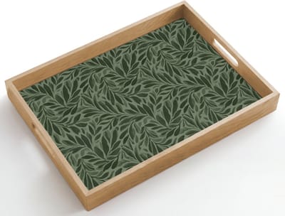 Dienblad hout 50x35 cm - Schootdienblad - Bladeren - Organisch - Groen - Borrelplank rechthoek - Plateau dienbladen