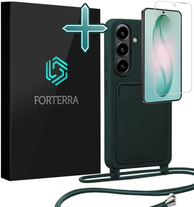 Hoesje Geschikt voor Samsung S26 Case Siliconen Hoes Met Koord Met Screenprotector - Hoes Geschikt voor Samsung Galaxy S26 Met Telefoonkoord Hoesje Backcover - Donkergroen