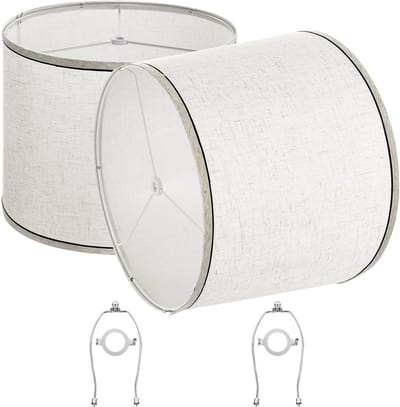 Trommellampenkap, 290 X 320 X 245 mm ,2 Vervangende Linnen en Pvc Kappen met Harp voor Tafel- en Hanglampen ,Licht Linnen met Zwarte Rand