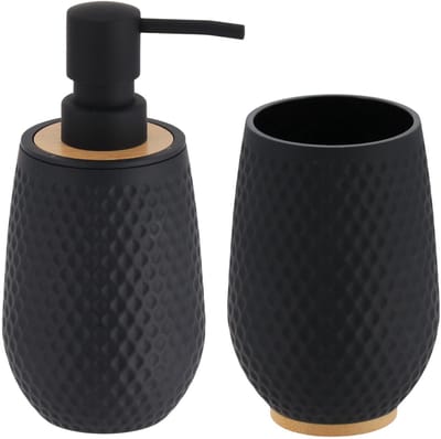 Tendance badkameraccessoires set honeycomb - zwart - zeeppomp/tandenborstelhouder