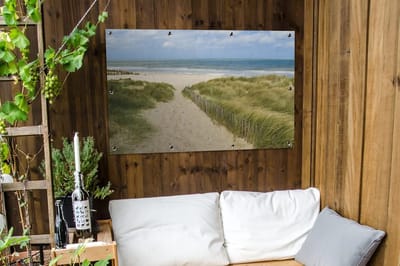 Tuinposter Strand Zee - Tuindoek Buiten - Tuindecoratie Ophangen - UV-bestendig Bisonyl Zeil - 120x80 cm