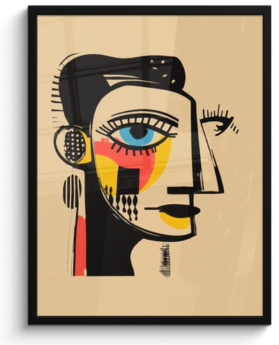Poster in lijst - Fotolijst 60x80 cm - Posters - Geometrisch - Felle kleuren - Kubistische stijl - Posterlijst zwart - Decoratie - Wanddecoratie woonkamer - Muurdecoratie slaapkamer