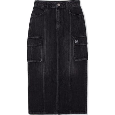 MLB New York Yankees Mode Confortable Polyvalent Vintage Denim Long Jupe Femmes jupes Noir 3FDSB0251-50BKS S black