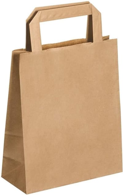 100 kraftpapieren zakken met handvaten – 6 liter – breed 22 cm – hoog 28 cm – balg – 10 platte handgrepen – robuust 70 g – onbedrukt