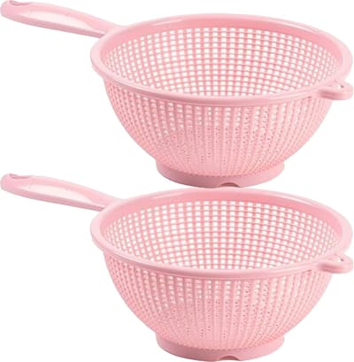 Plasticforte Keuken vergiet/zeef - 2x - kunststof - Dia 24 cm x Hoogte 11 cm - roze