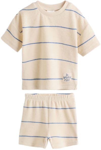 Next - Jongens - Babyset van top en short van badstof - Naturel