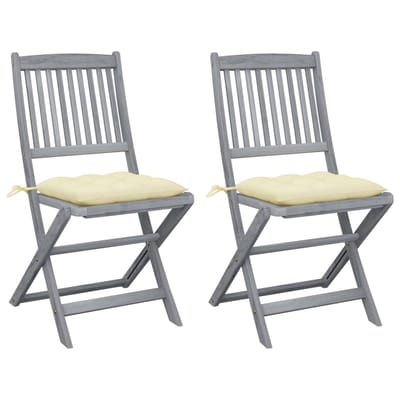 vidaXL - Set - van - 2 - klapstoelen - met - kussens, - gemaakt - van - massief - acaciahout.