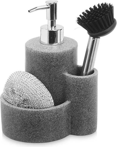 Berilo Zeeppompje met keuken organizer Rocks - grijs - 3 compartimenten - polyresin - 12 x 14 x 18 cm