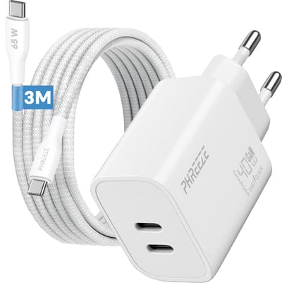 Phreeze usb C oplader 40w met usb C naar usb C kabel 3 meter - Super fast charger - Power Delivery oplader met dubbele usb C poorten