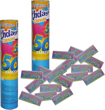 Funny Fashion confetti shooter/kanon - 2x - verjaardag 50 jaar - papier - multi kleuren - 20 cm - leeftijd feestartikelen