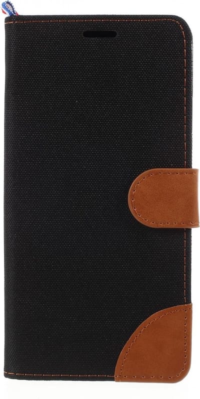 Peachy Lederen Fabric geschikt voor iPhone XS Max Bookcase hoesje Standaard - Bruin Zwart