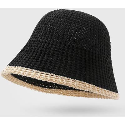 Lente en Herfst Koreaanse Hoed voor Dames Veelzijdige Gebreide Gehaakte Vissershoed Ademend Zonbescherming Zonnehoed Kleine Bekken Hoed 52-56cm black